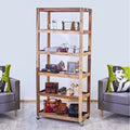 6-Tier Reclaimed Wood Rolling Display Shelf – Industrial Mobile Bookshelf – product view