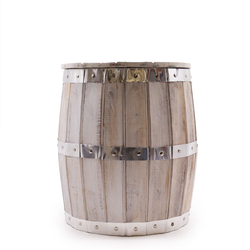Whitewashed Wooden Beer Barrel Stool – Rustic Patio & Garden Seat (38 × 32 – detail view 2