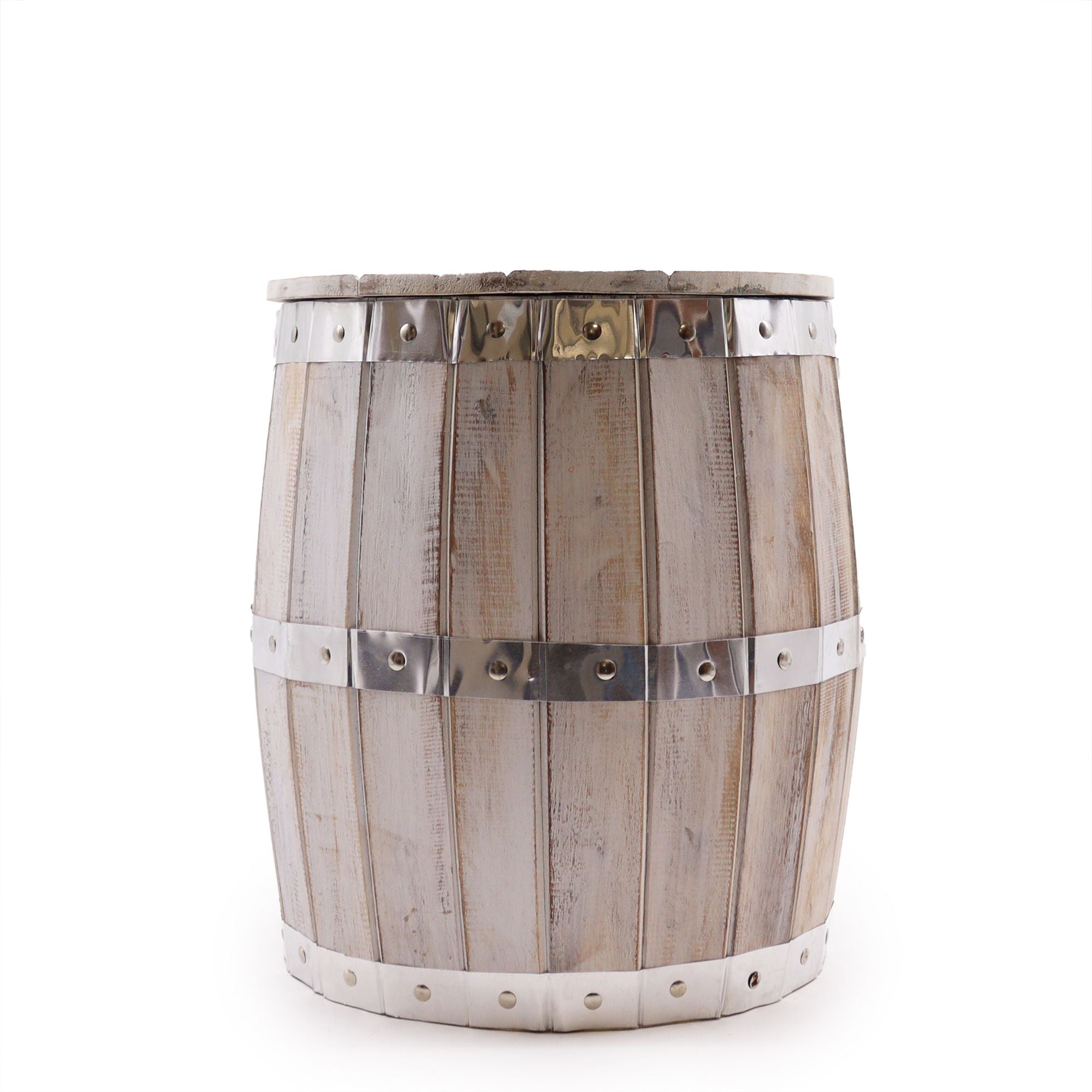 Whitewashed Wooden Beer Barrel Stool – Rustic Patio & Garden Seat (38 × 32 – detail view 2