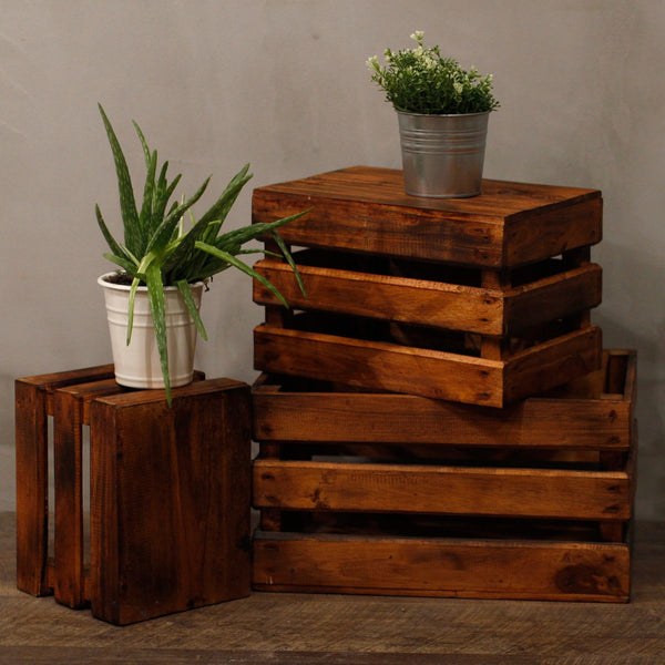 Rustic Wooden Nesting Storage Crates – Brown (Set of 3) – front product view of rustic wooden storage