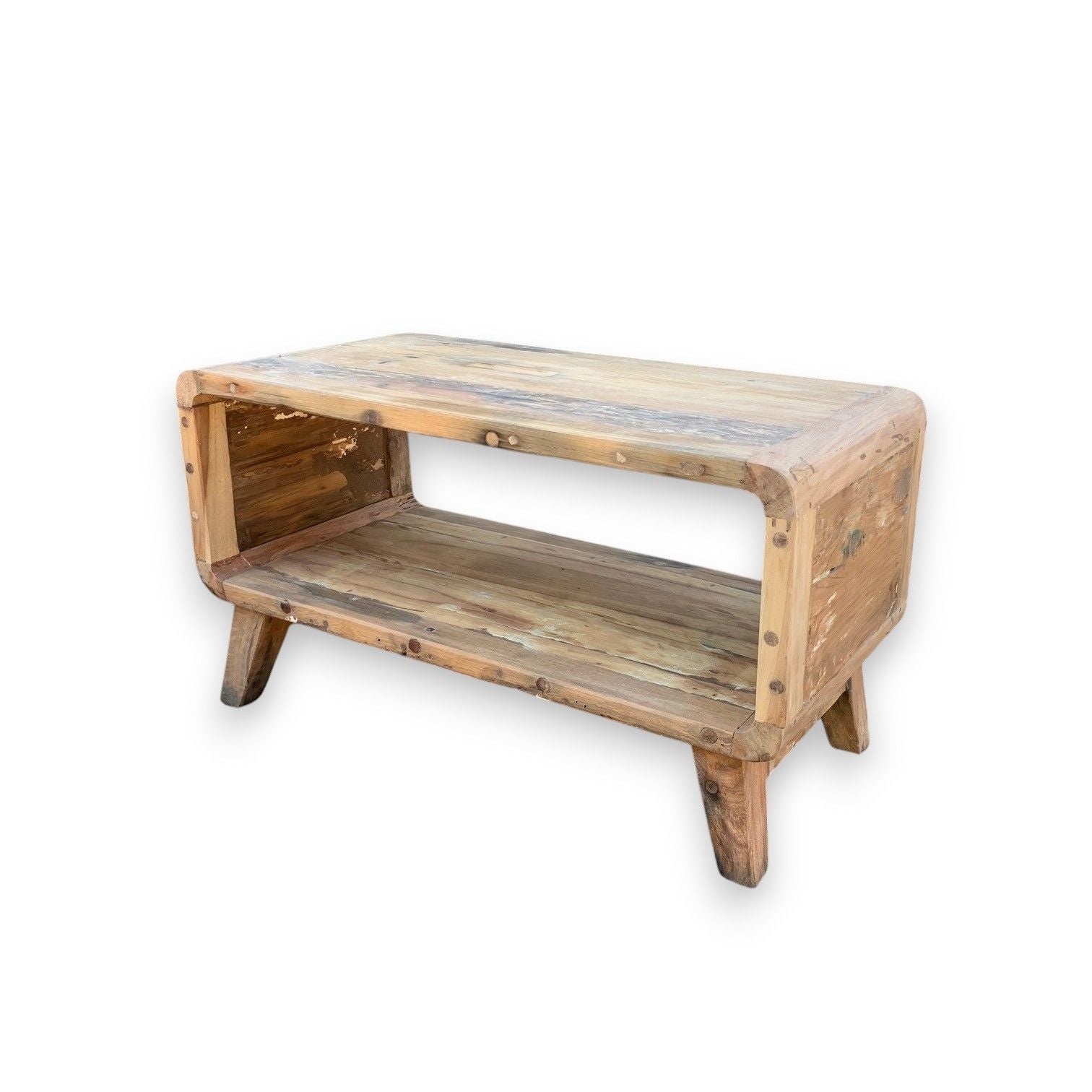 Small Round Reclaimed Wood Coffee Table – Rustic Living Room Center Table – detail view 2