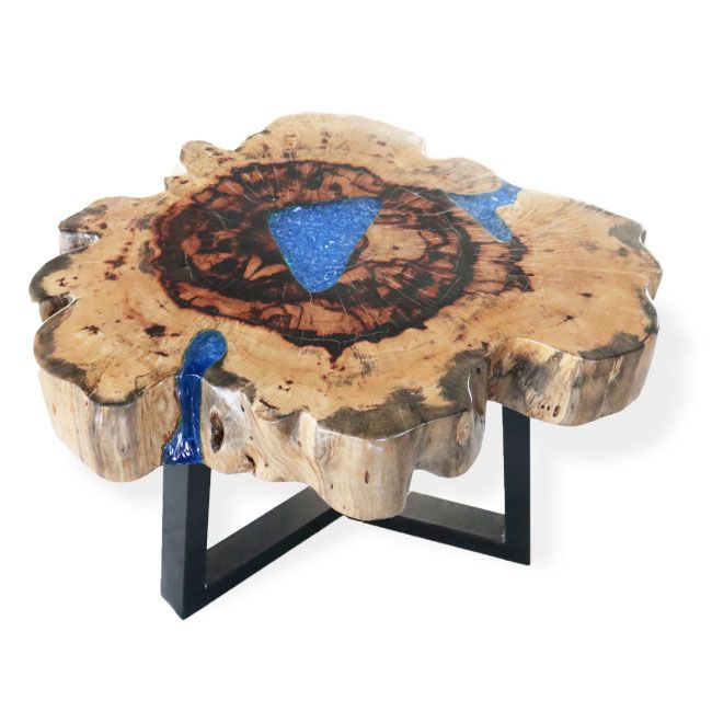 Live-Edge Tamarind Wood & Sky Blue Resin Coffee Table – detail view 5 of tamarind wood coffee table