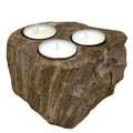 Petrified Wood Candle Holder – Triple – front product view of petrified wood candle holder