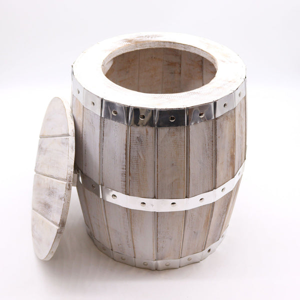 Whitewashed Wooden Beer Barrel Stool – Rustic Patio & Garden Seat (38 × 32 – product view