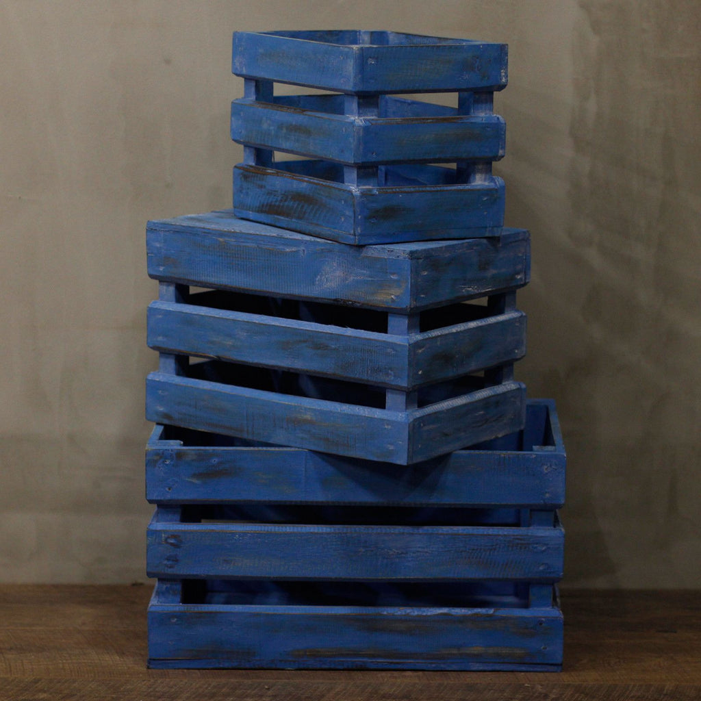 Rustic Wooden Nesting Storage Crates – Bluewashed (Set of 3) – detail view 4 of rustic wooden storage
