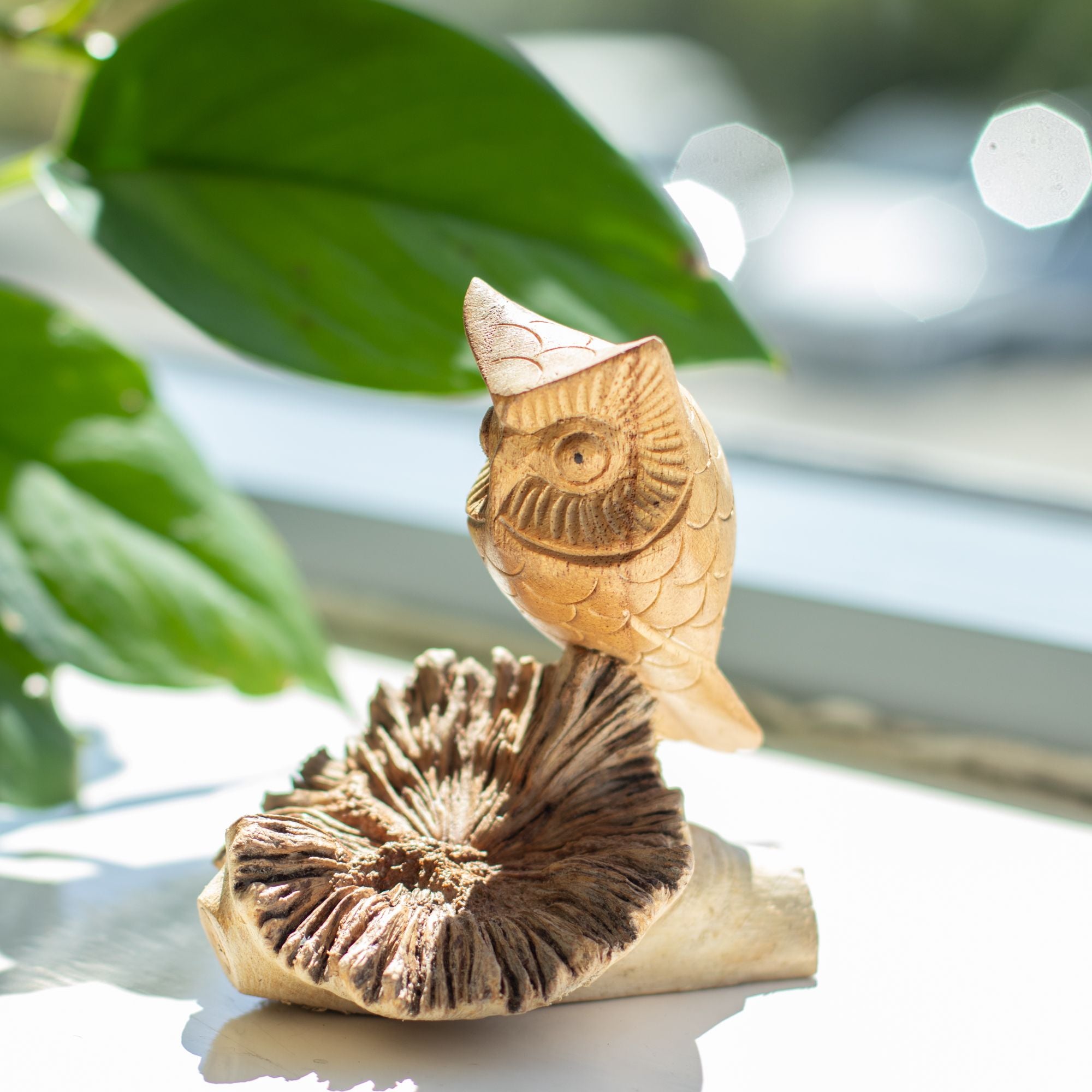 Hand-Carved Parasite Wood Owl Sculpture – product view