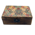 Medium Ceramic-Glazed Wooden Keepsake Box – 15x10x6cm – Traditional Pattern – front product view of ceramic glazed wooden box