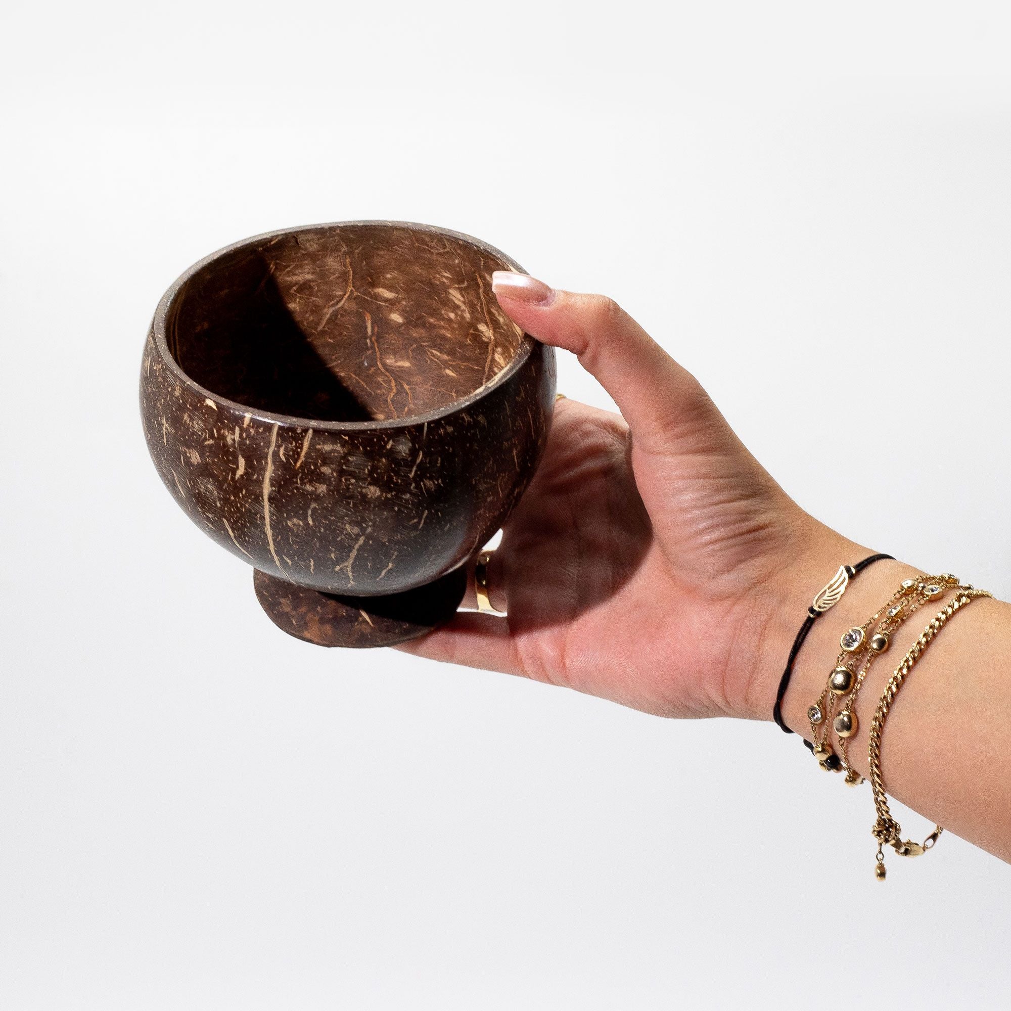 Small Polished Coconut Craft Bowl with Wooden Stand – detail view 5 of coconut craft bowl