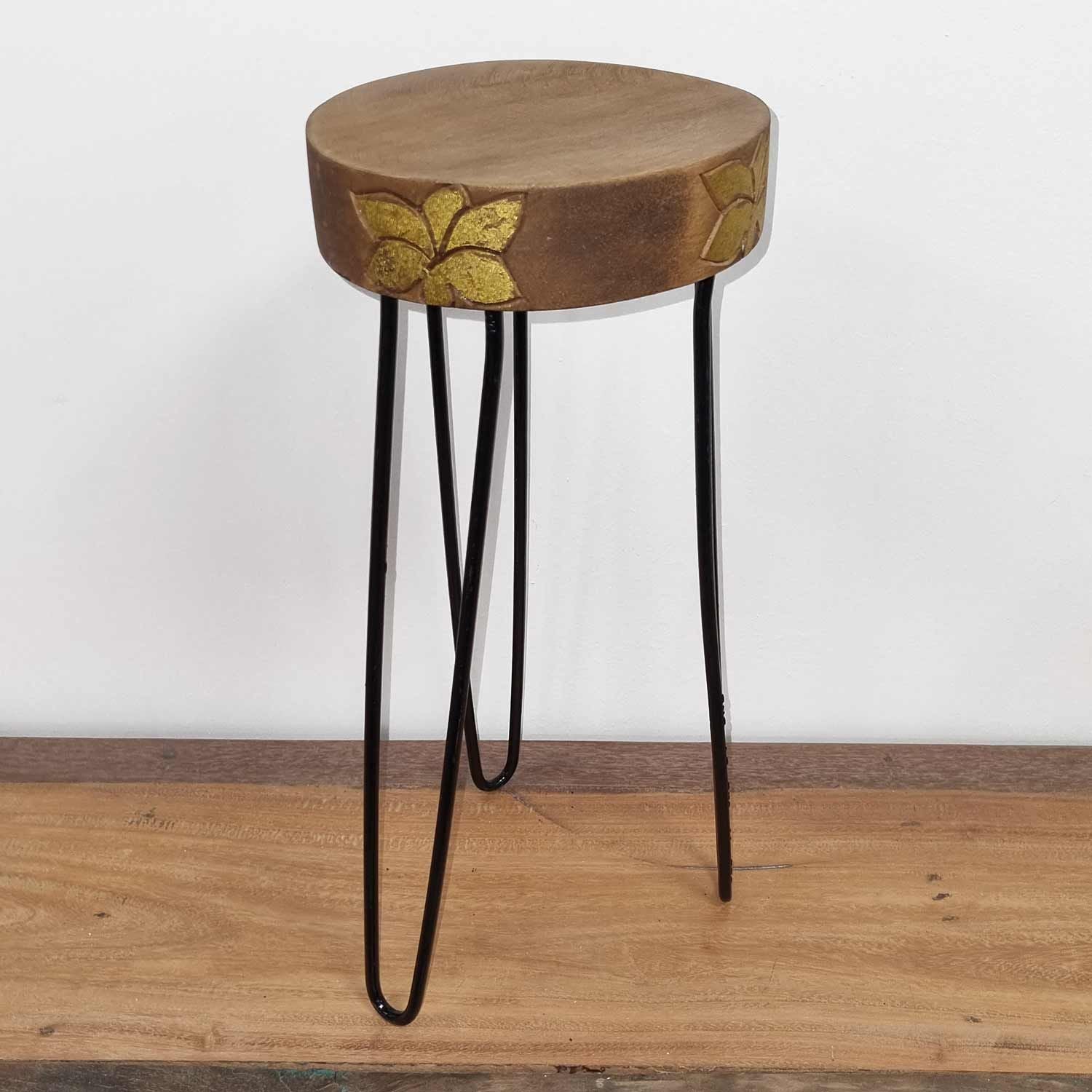 Albasia Wood Plant Stand – Natural & gold detail – detail view 3 of wooden plant stand
