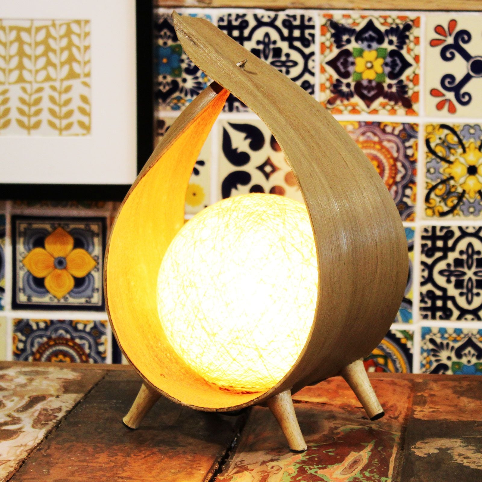 Natural Coconut Lamp - Natural Loop – Boho Table Light – detail view 3