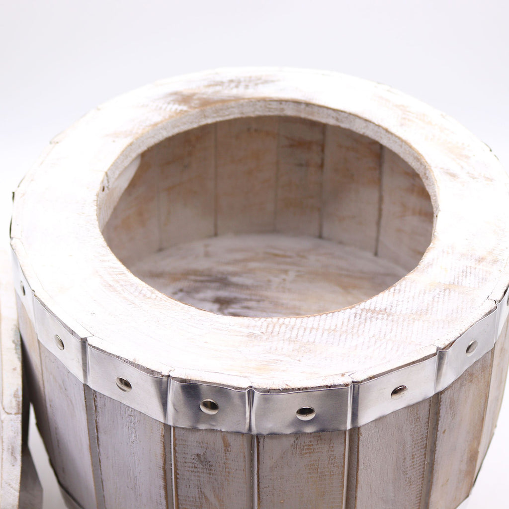 Whitewashed Wooden Beer Barrel Stool – Rustic Patio & Garden Seat (38 × 32 – detail view 3