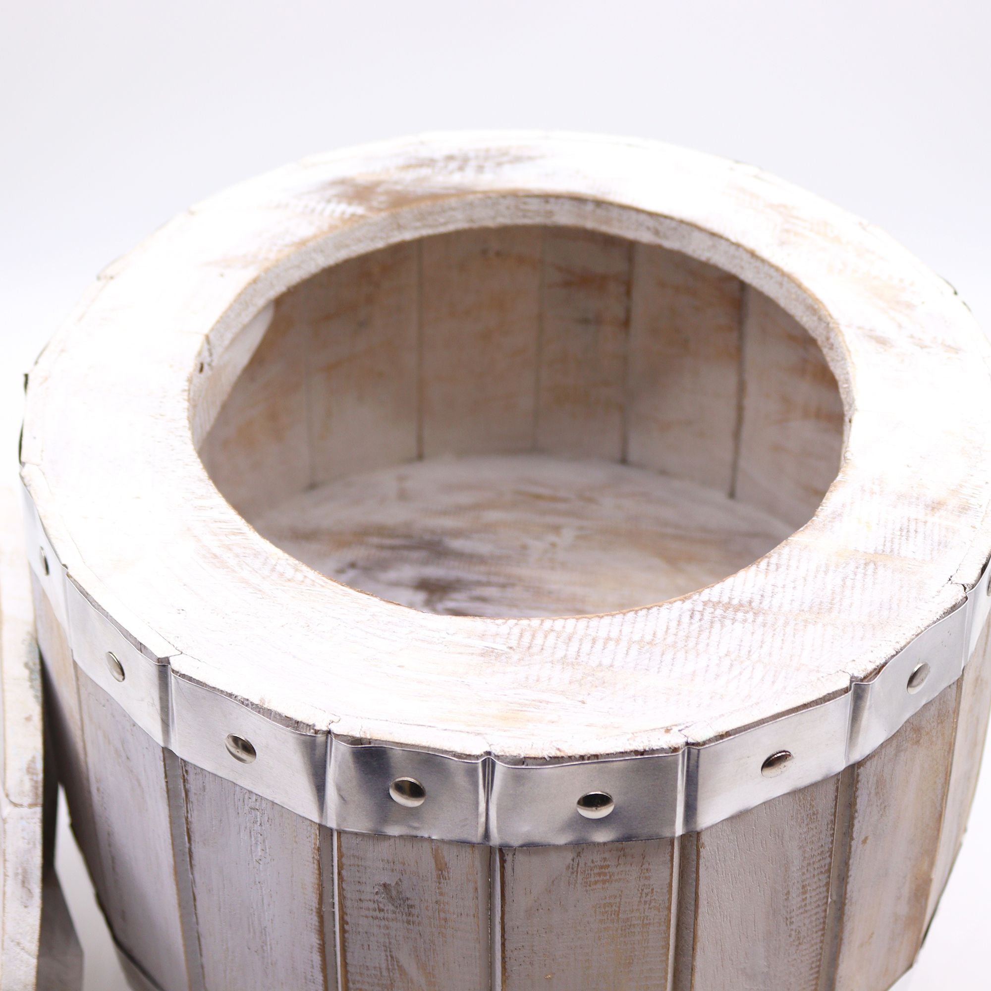 Whitewashed Wooden Beer Barrel Stool – Rustic Patio & Garden Seat (38 × 32 – detail view 3