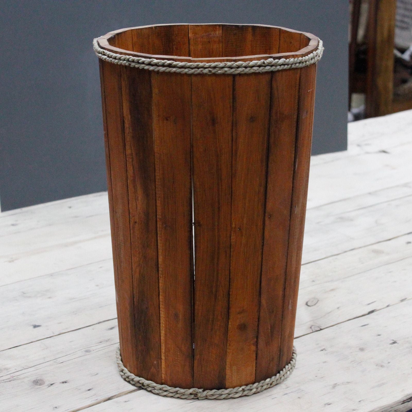Large Rustic Wooden Home Storage Tub – Brown – front product view of rustic wooden storage
