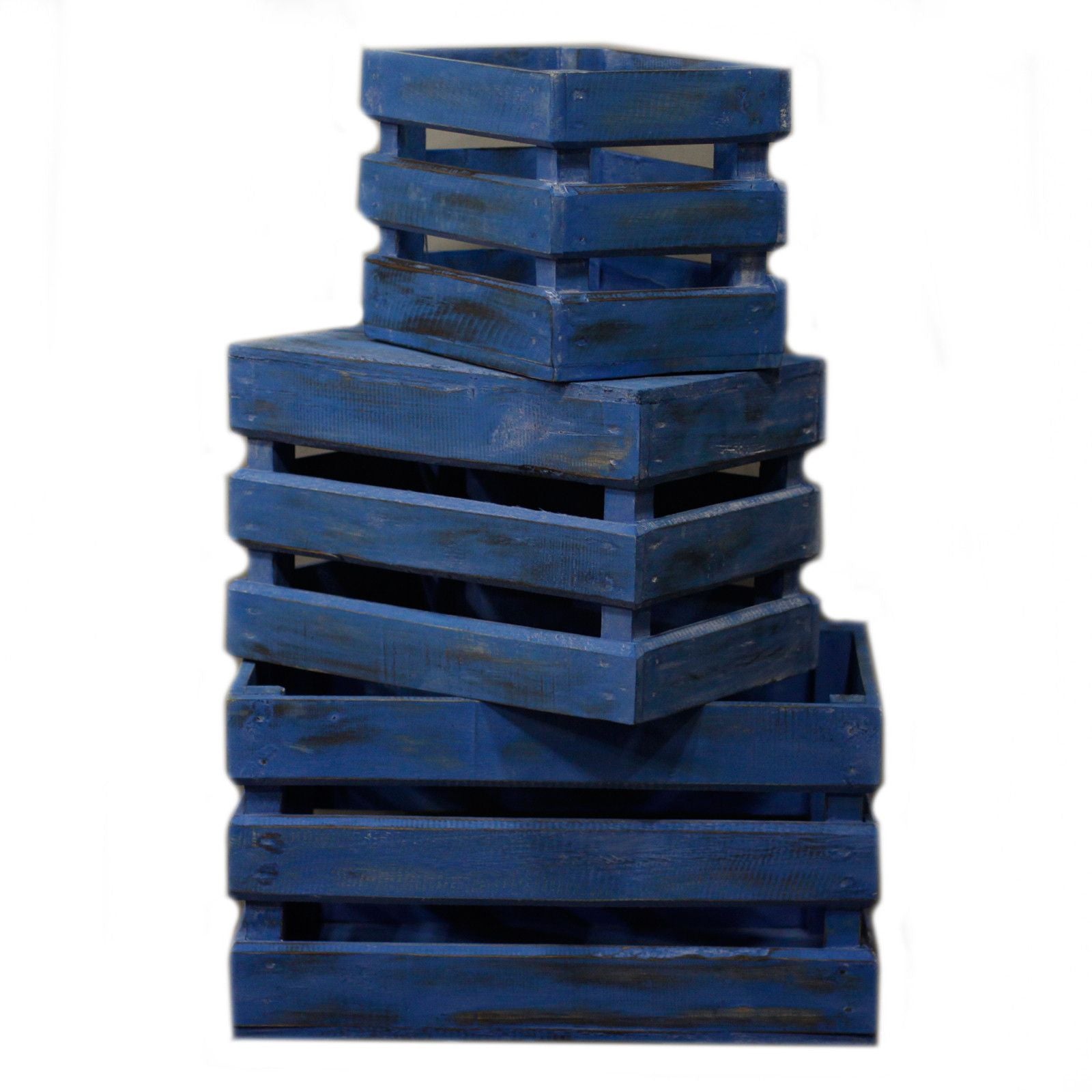 Rustic Wooden Nesting Storage Crates – Bluewashed (Set of 3) – detail view 3 of rustic wooden storage