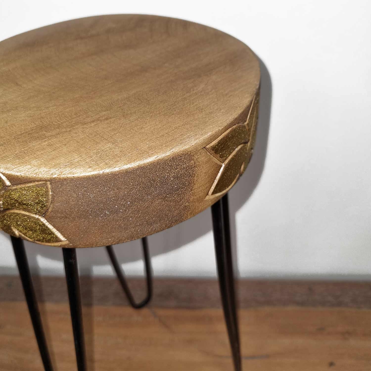 Albasia Wood Plant Stand – Natural & gold detail – detail view 5 of wooden plant stand