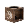 Square Mango Wood Oil Burner with Engraved Yin Yang – product view