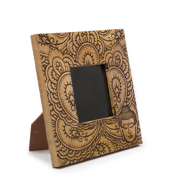 Small Mango Wood Picture Frame (for 10x10cm) 20x20x2cm – Buddha – Black – front product view of mango wood picture frame