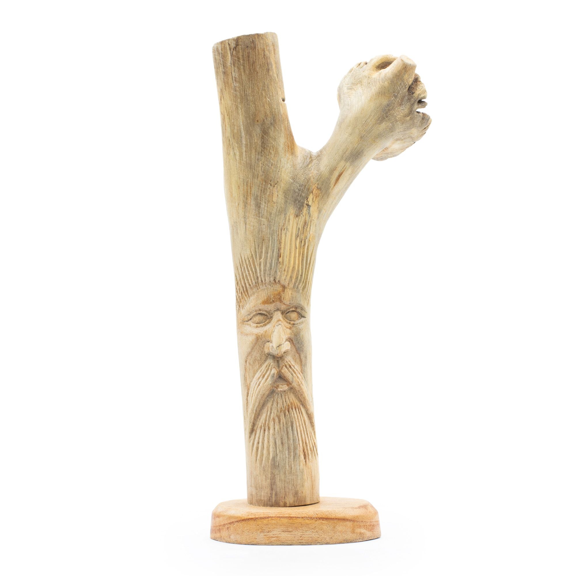 Hand-Carved Parasite Wood Greenman Sculpture – detail view 5