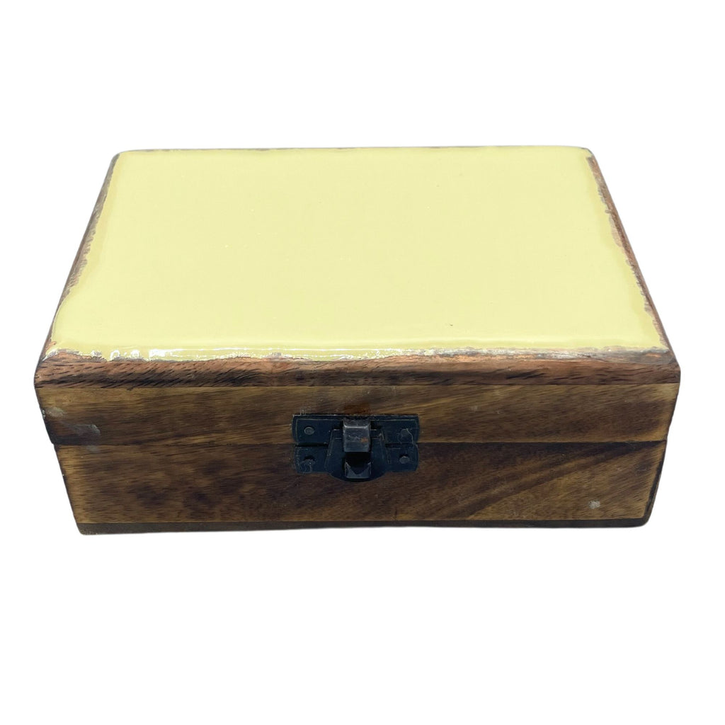 Medium Ceramic-Glazed Wooden Keepsake Box – 15x10x6cm – Concrete – detail view 2 of ceramic glazed wooden box