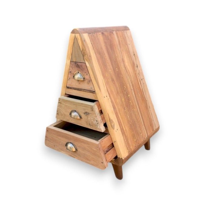 Triangular Reclaimed Wood 3-Drawer Storage Unit – Decorative Accent Cabinet – detail view 2