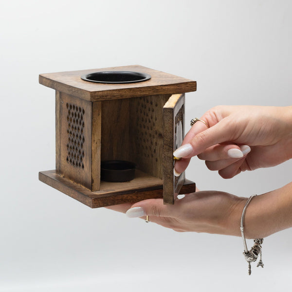 Large Buddha Mango Wood Box Burner – Handcrafted Wax & Essential Oil Warmer – product view