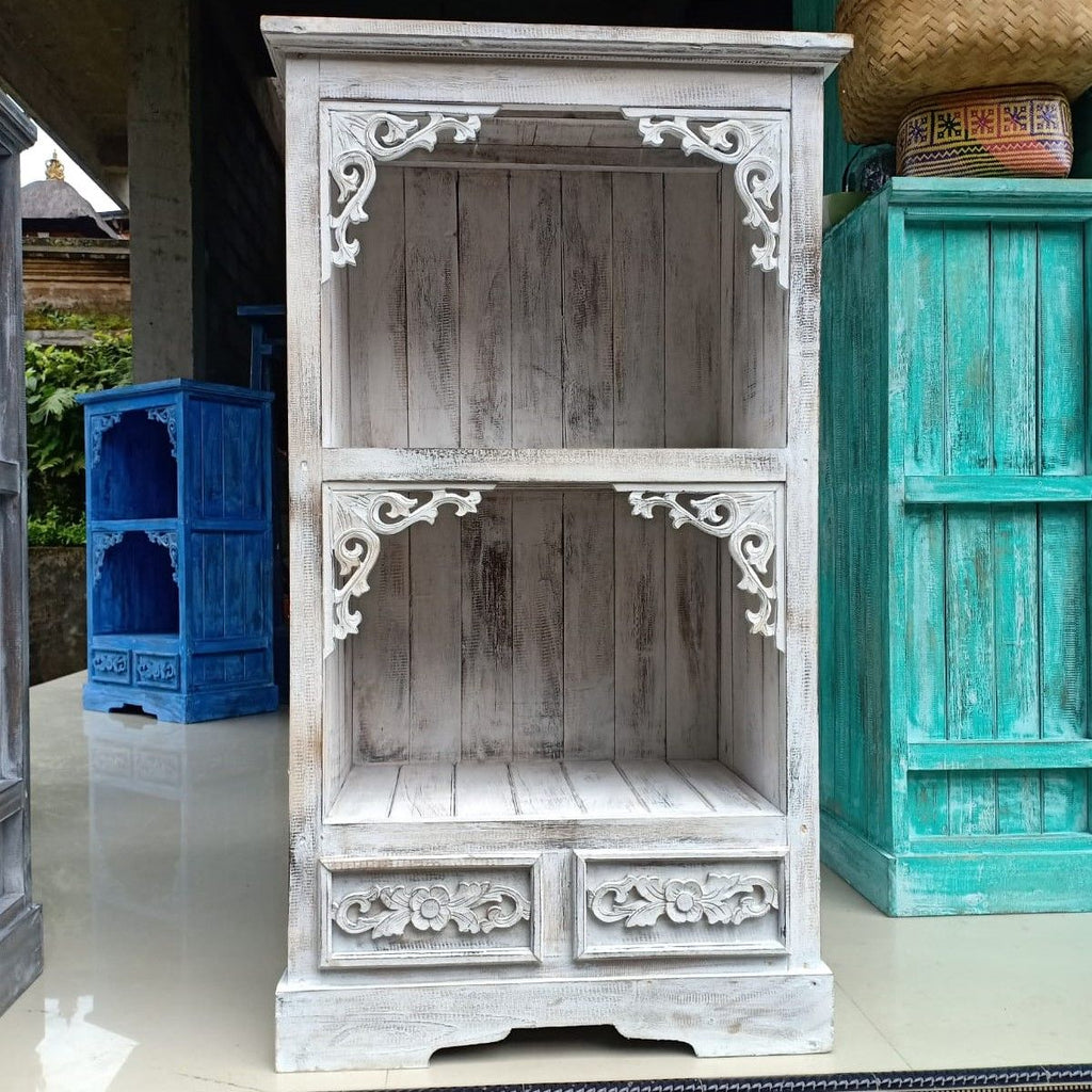 Whitewashed Albasia Wood Bathroom Storage Cabinet – detail view 3 of wooden bathroom cabinet