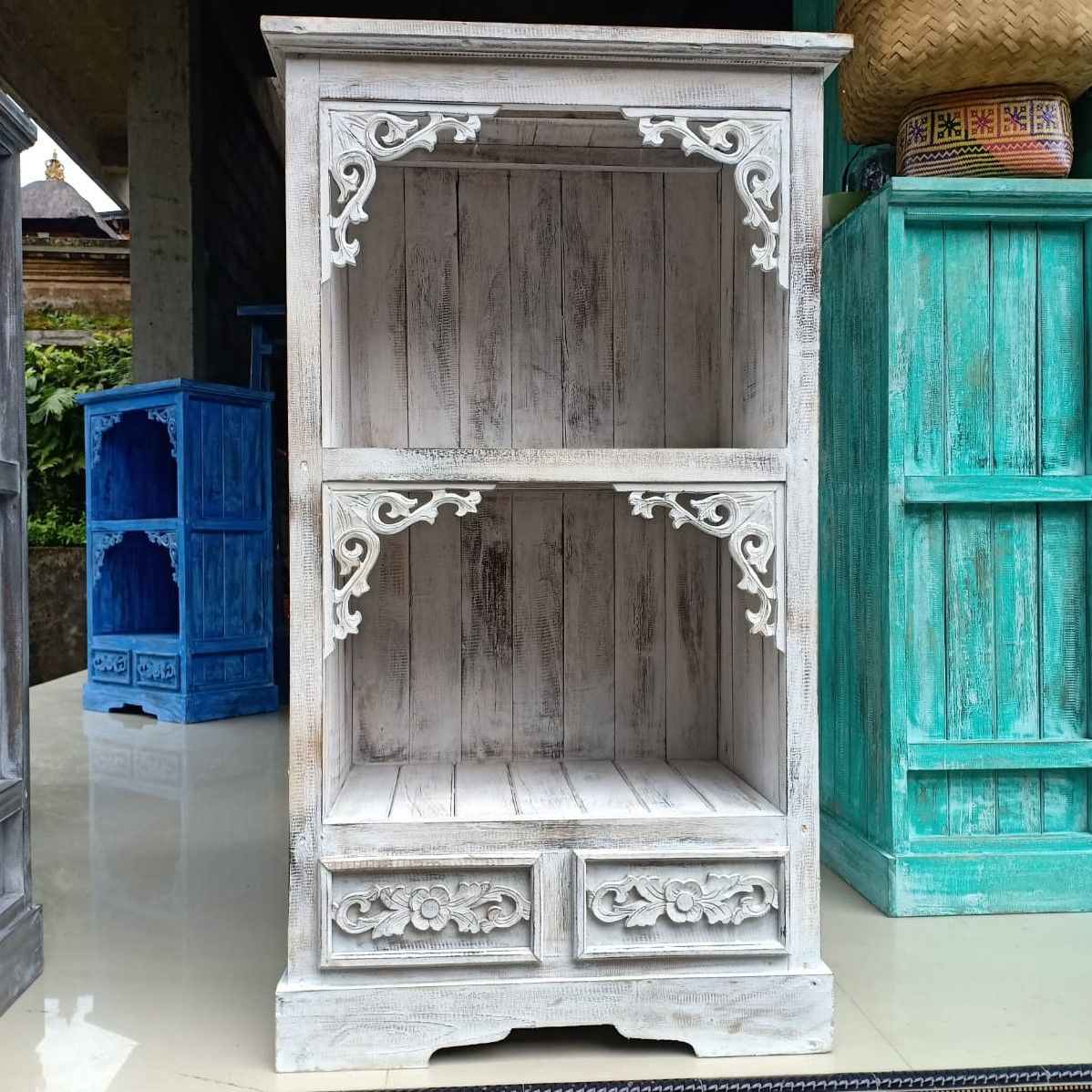 Whitewashed Albasia Wood Bathroom Storage Cabinet – detail view 3 of wooden bathroom cabinet