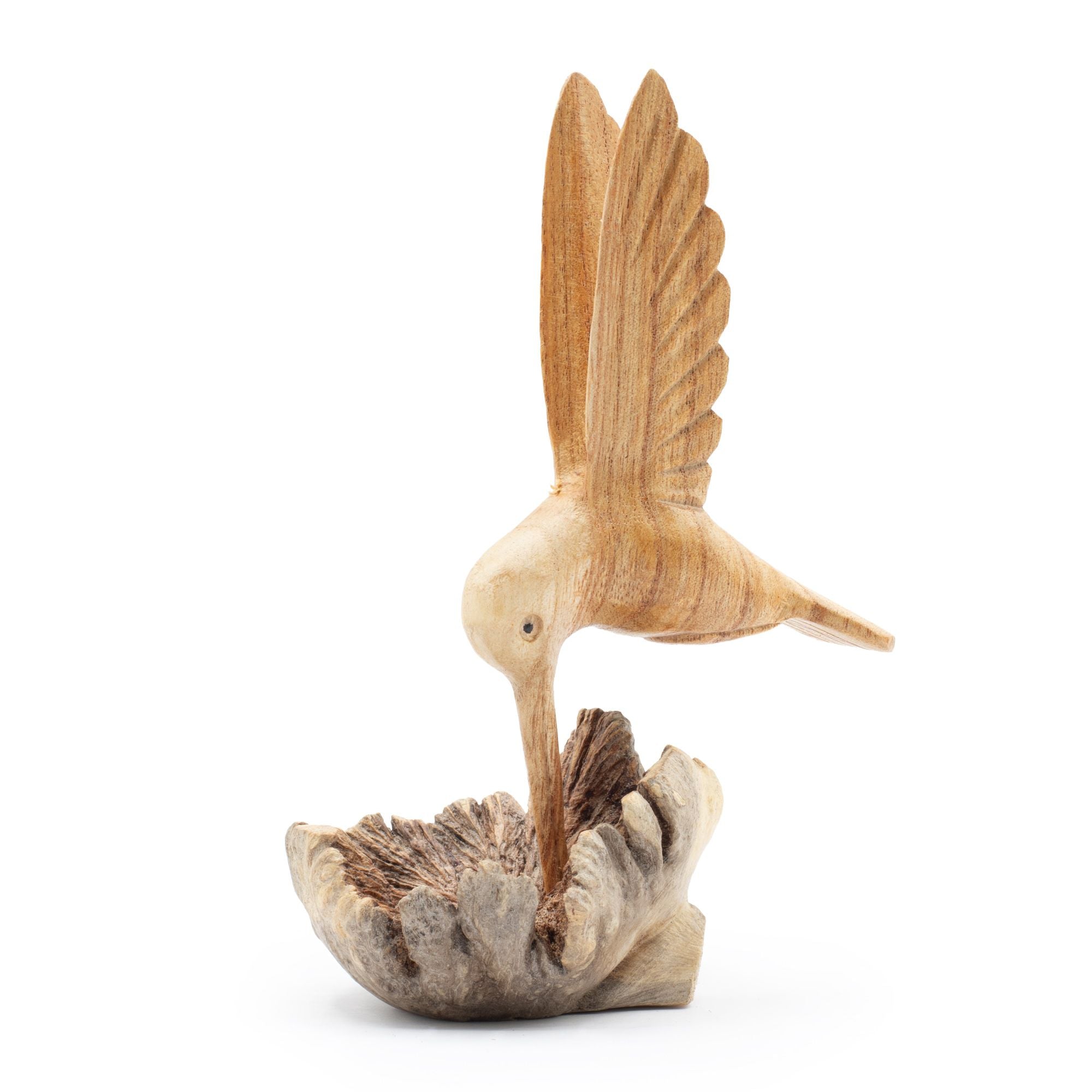 Hand-Carved Parasite Wood Hummingbird Sculpture – detail view 3