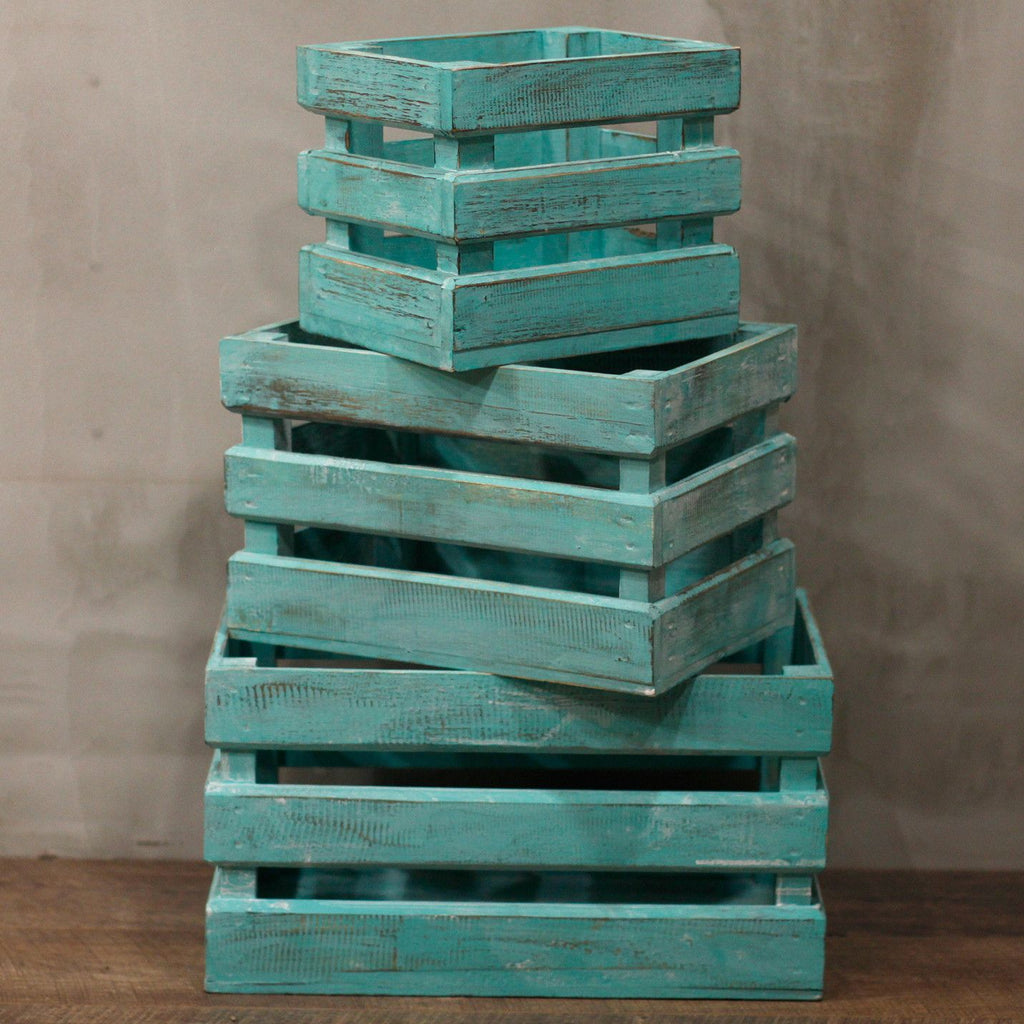 Rustic Wooden Nesting Storage Crates – Greenwashed (Set of 3) – detail view 3 of rustic wooden storage