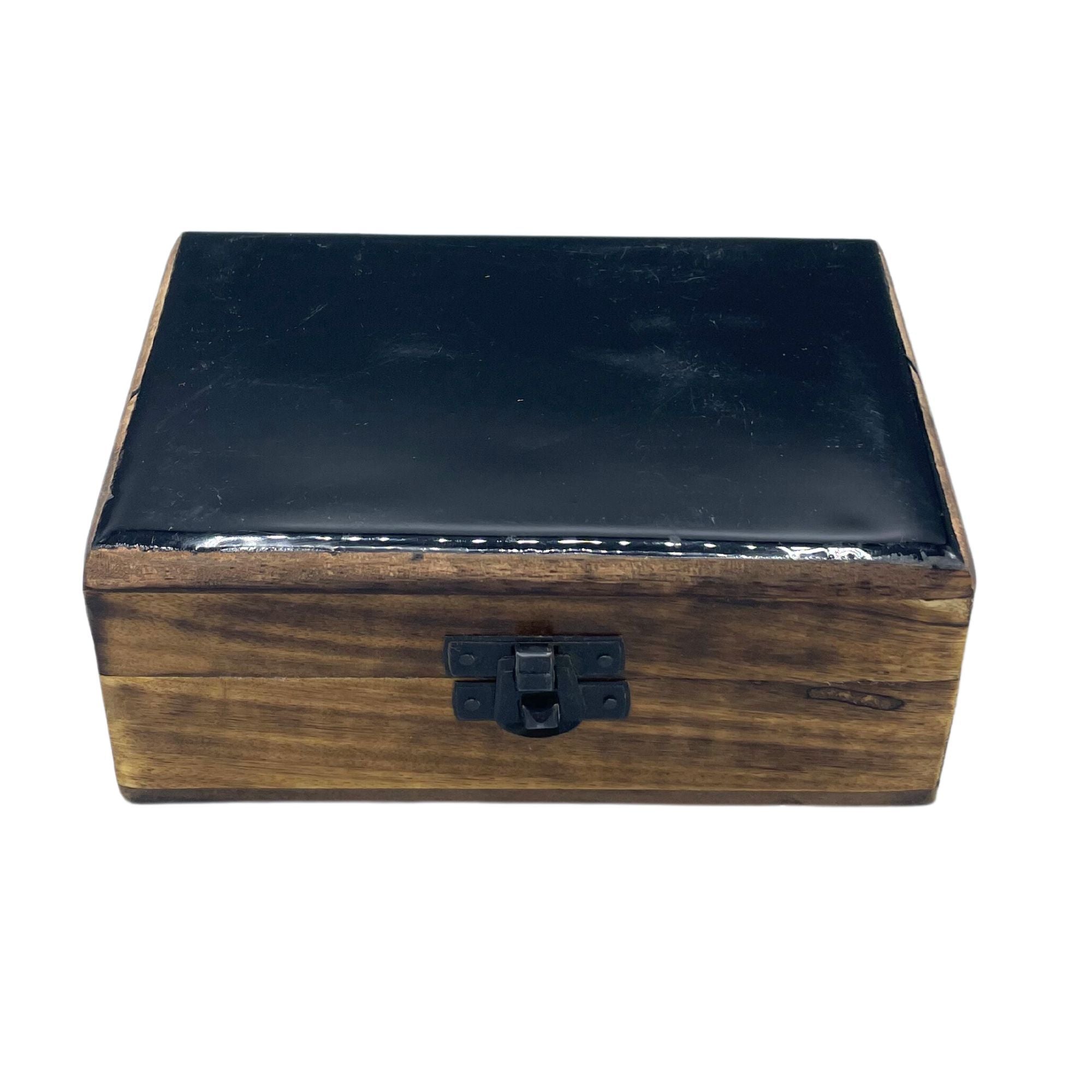Medium Ceramic-Glazed Wooden Keepsake Box – 15x10x6cm – Black – detail view 2 of ceramic glazed wooden box