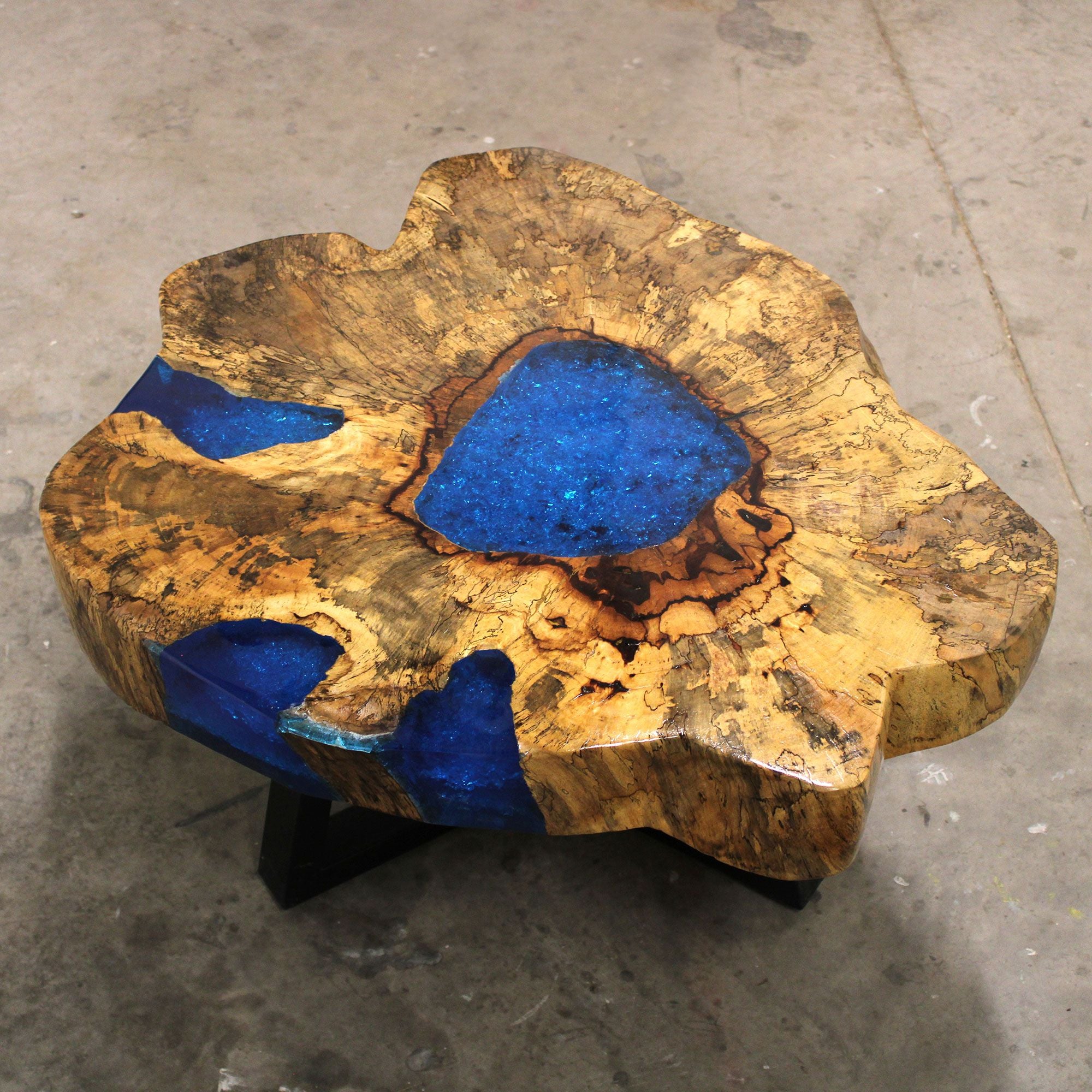 Live-Edge Tamarind Wood & Sky Blue Resin Coffee Table – detail view 7 of tamarind wood coffee table