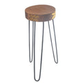 Albasia Wood Plant Stand – Natural & gold detail – front product view of wooden plant stand