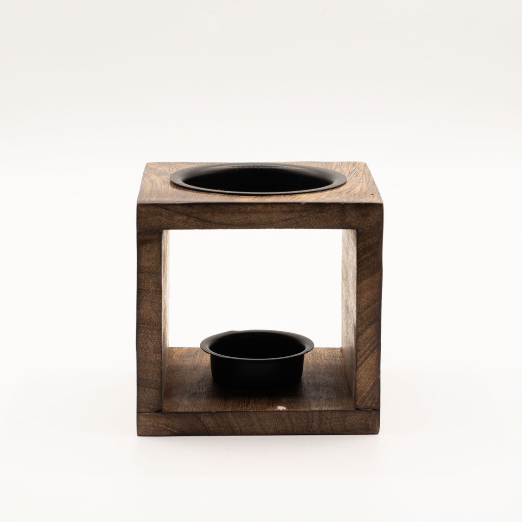 Square Mango Wood Oil Burner with Engraved Yin Yang – detail view 3