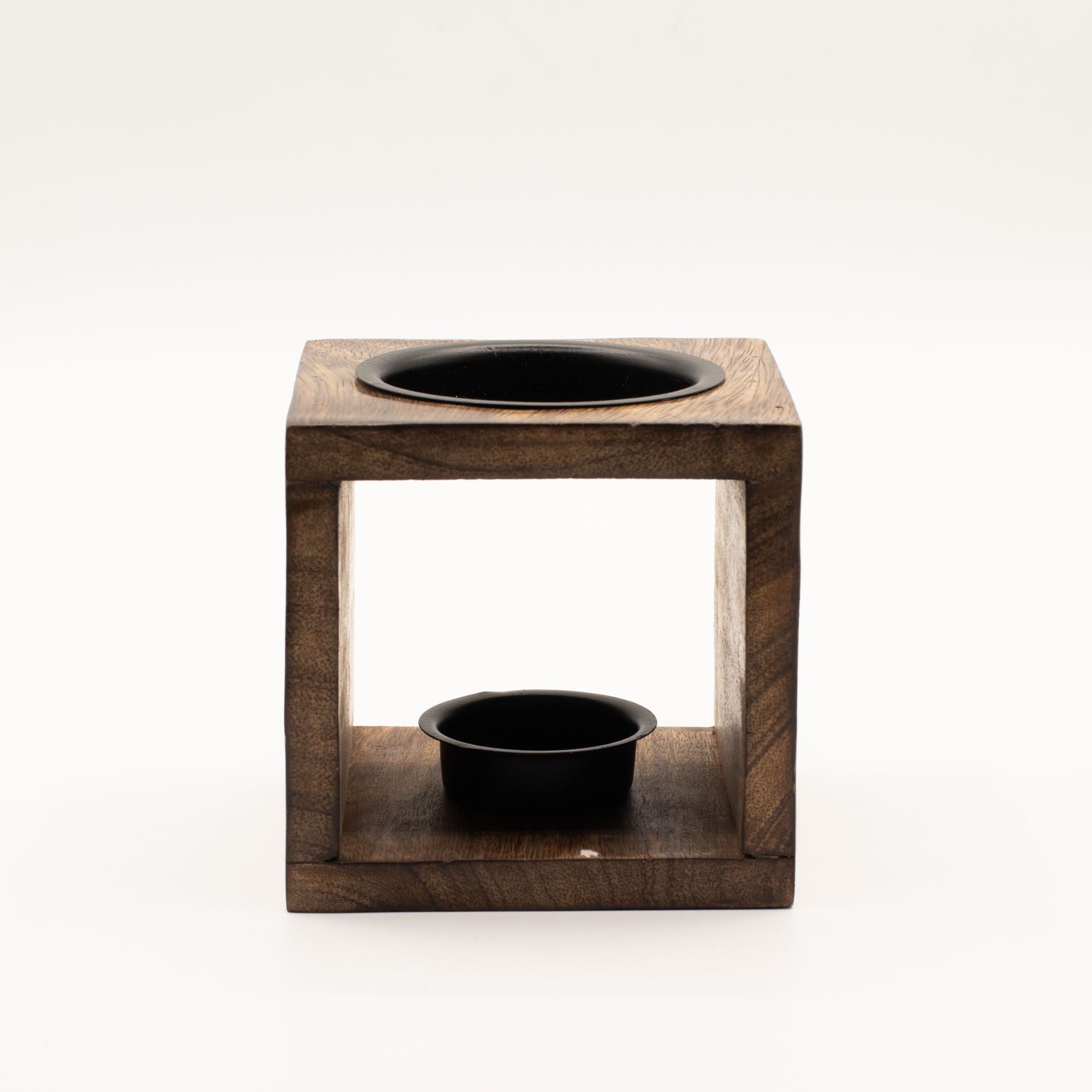 Square Mango Wood Oil Burner with Engraved Yin Yang – detail view 3