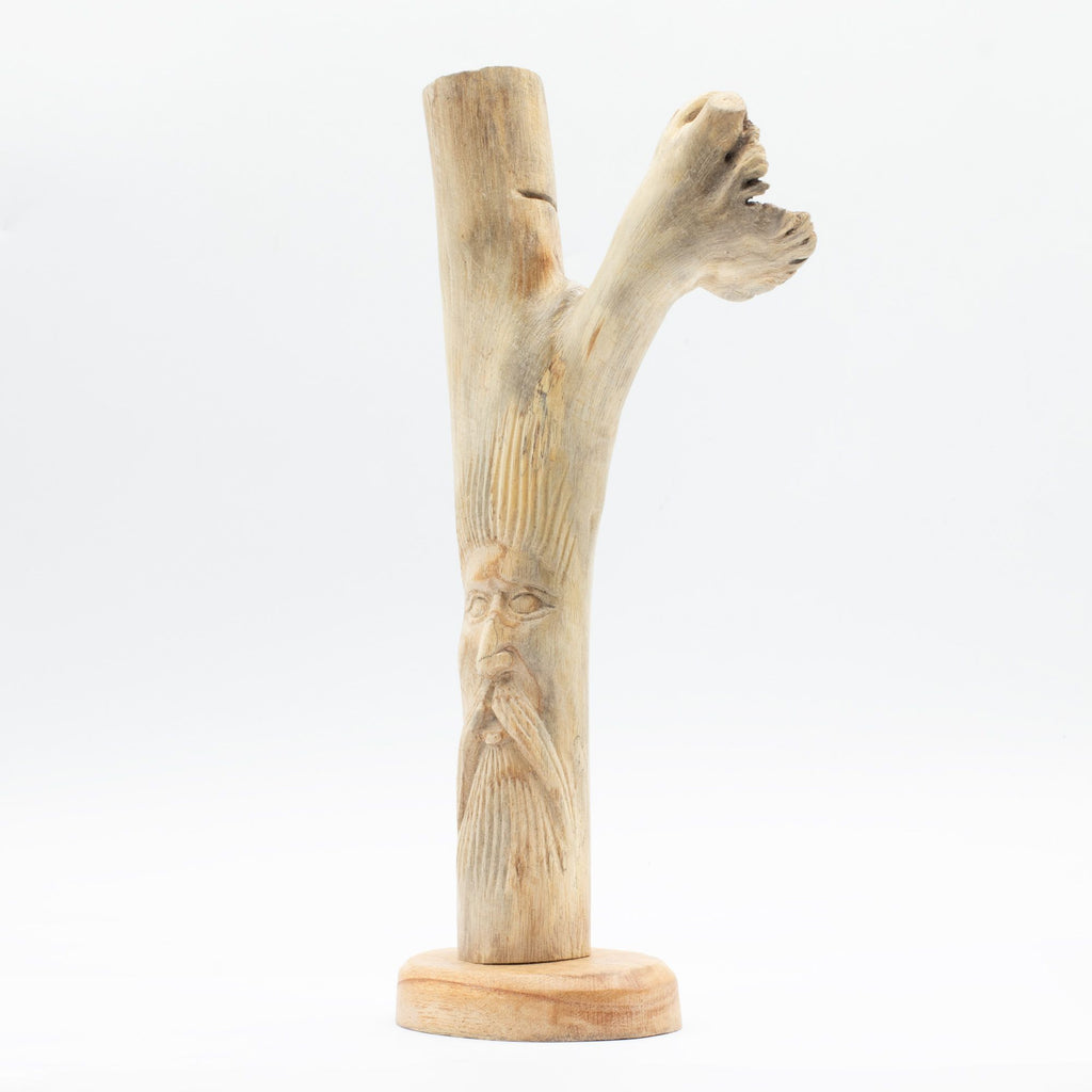 Hand-Carved Parasite Wood Greenman Sculpture – detail view 4