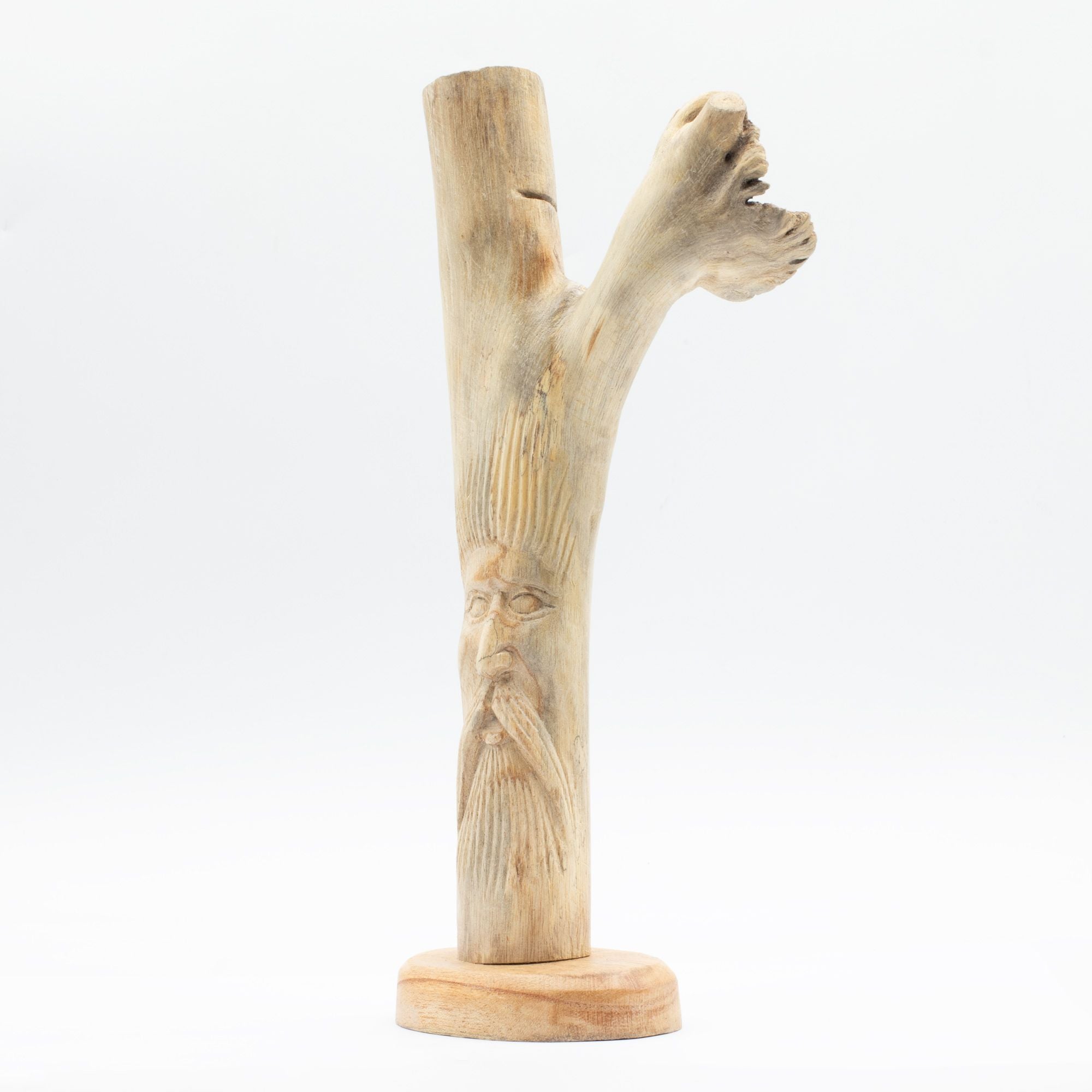 Hand-Carved Parasite Wood Greenman Sculpture – detail view 4