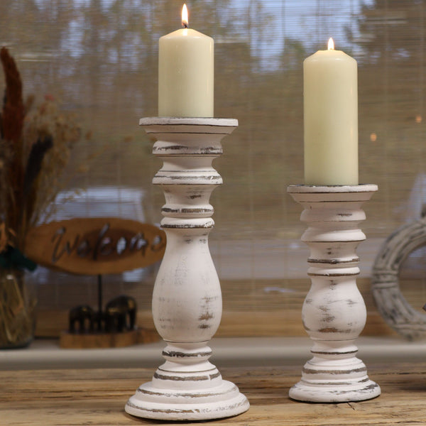 Classic Candle Stand – Whitewashed – Medium – front product view of mango wood candle holder