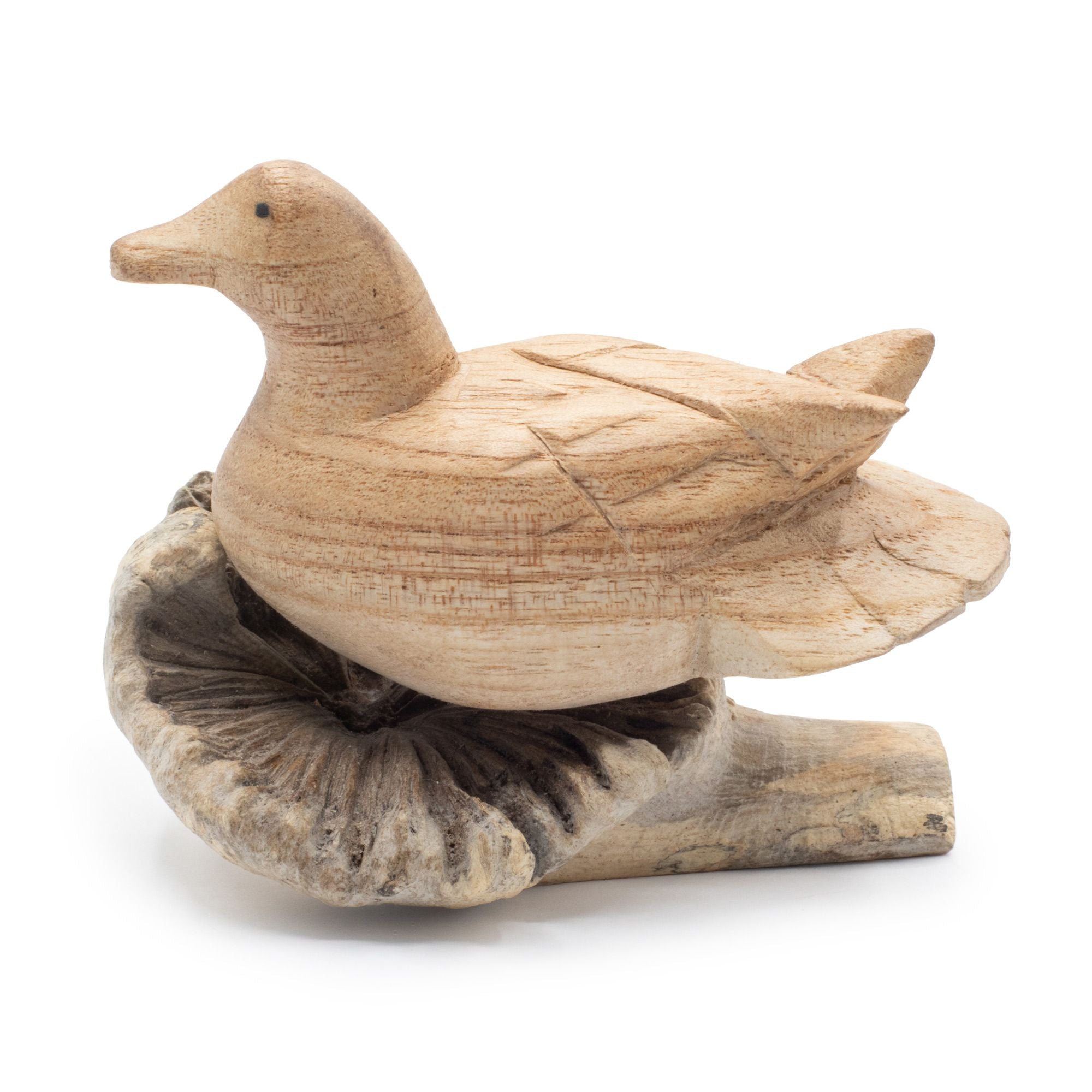 Hand-Carved Parasite Wood Resting Duck Sculpture – detail view 3