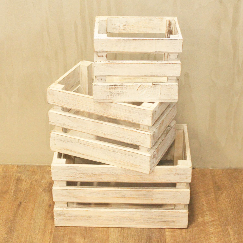 Rustic Wooden Nesting Storage Crates – Whitewashed (Set of 3) – detail view 6 of rustic wooden storage