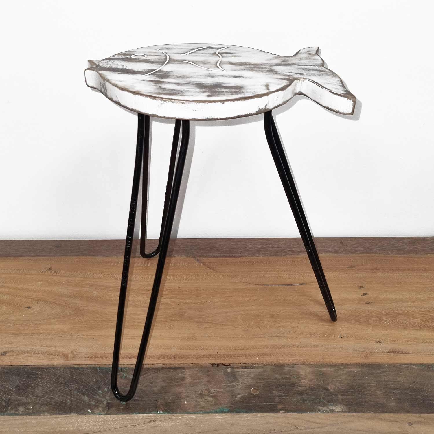 Albasia Wood Fish Stand – Whitewashed – detail view 4 of wooden plant stand
