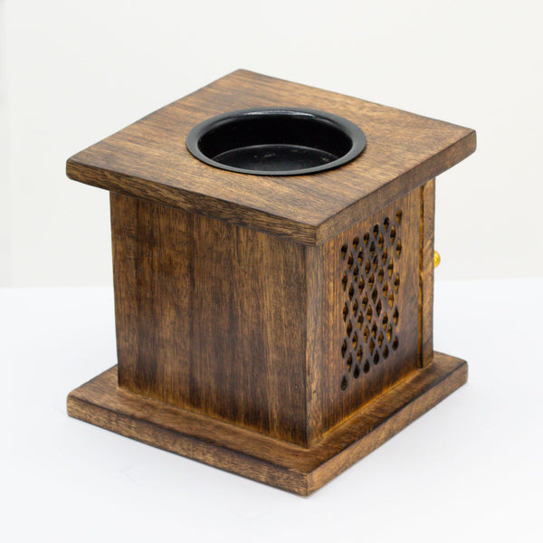 Large Tree of Life Mango Wood Incense Box Burner – Handcrafted Ash Catcher – product view