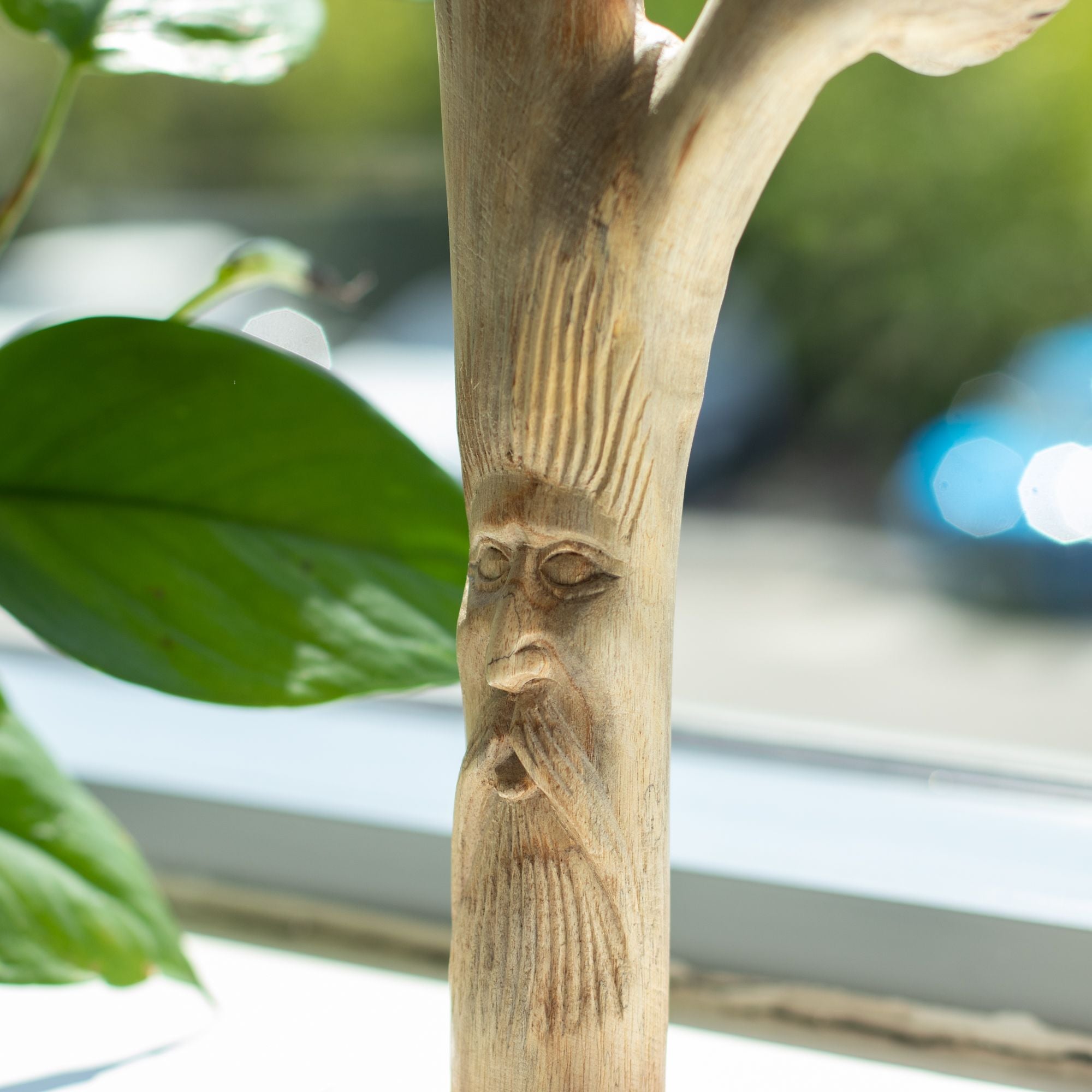 Hand-Carved Parasite Wood Greenman Sculpture – product view