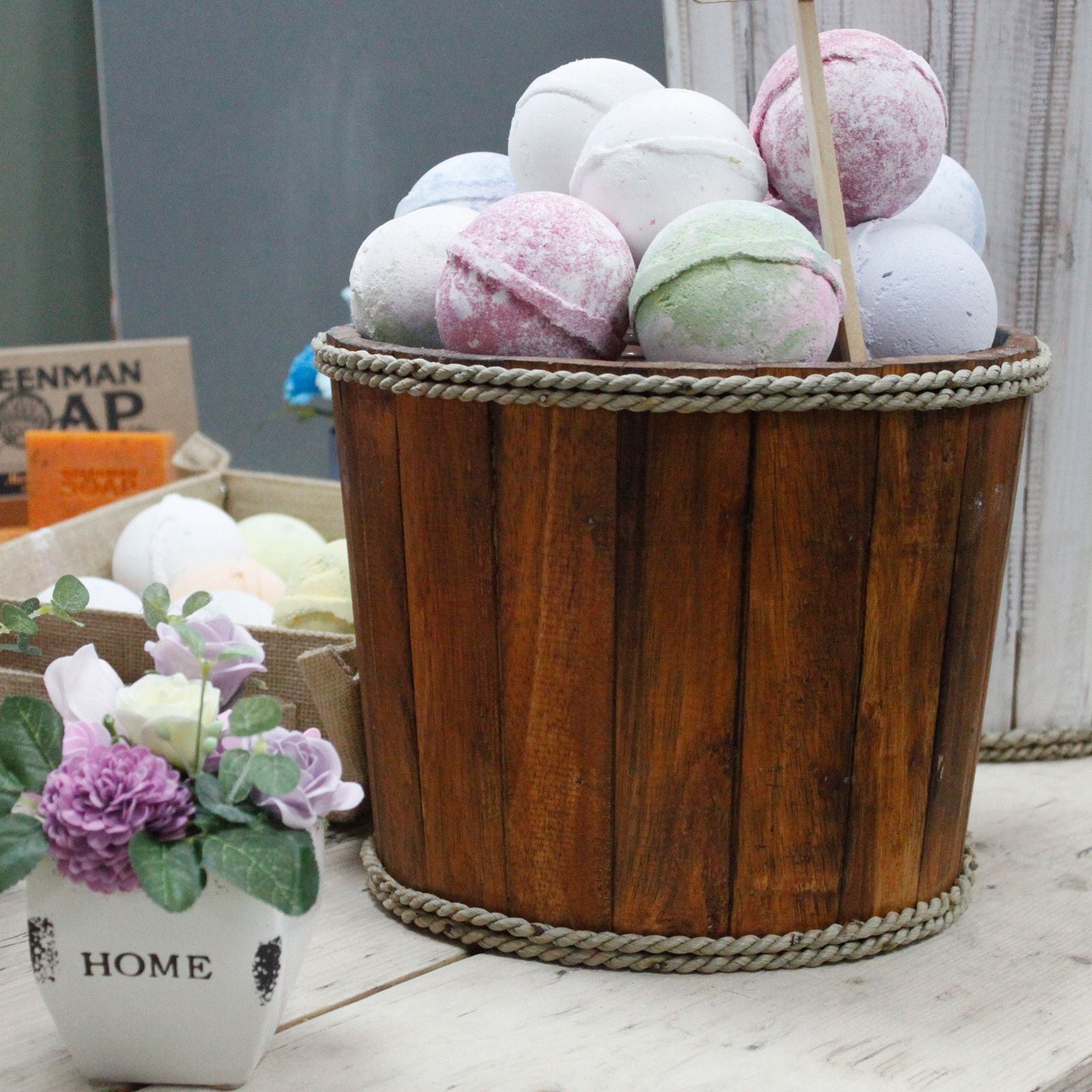 Large Rustic Wooden Home Storage Tub – Brown – detail view 5 of rustic wooden storage