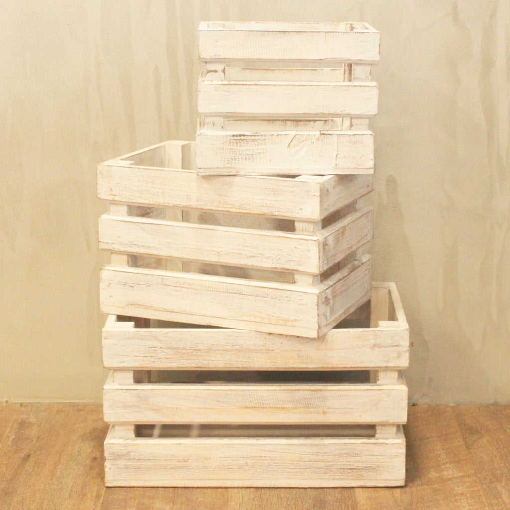 Rustic Wooden Nesting Storage Crates – Whitewashed (Set of 3) – detail view 2 of rustic wooden storage