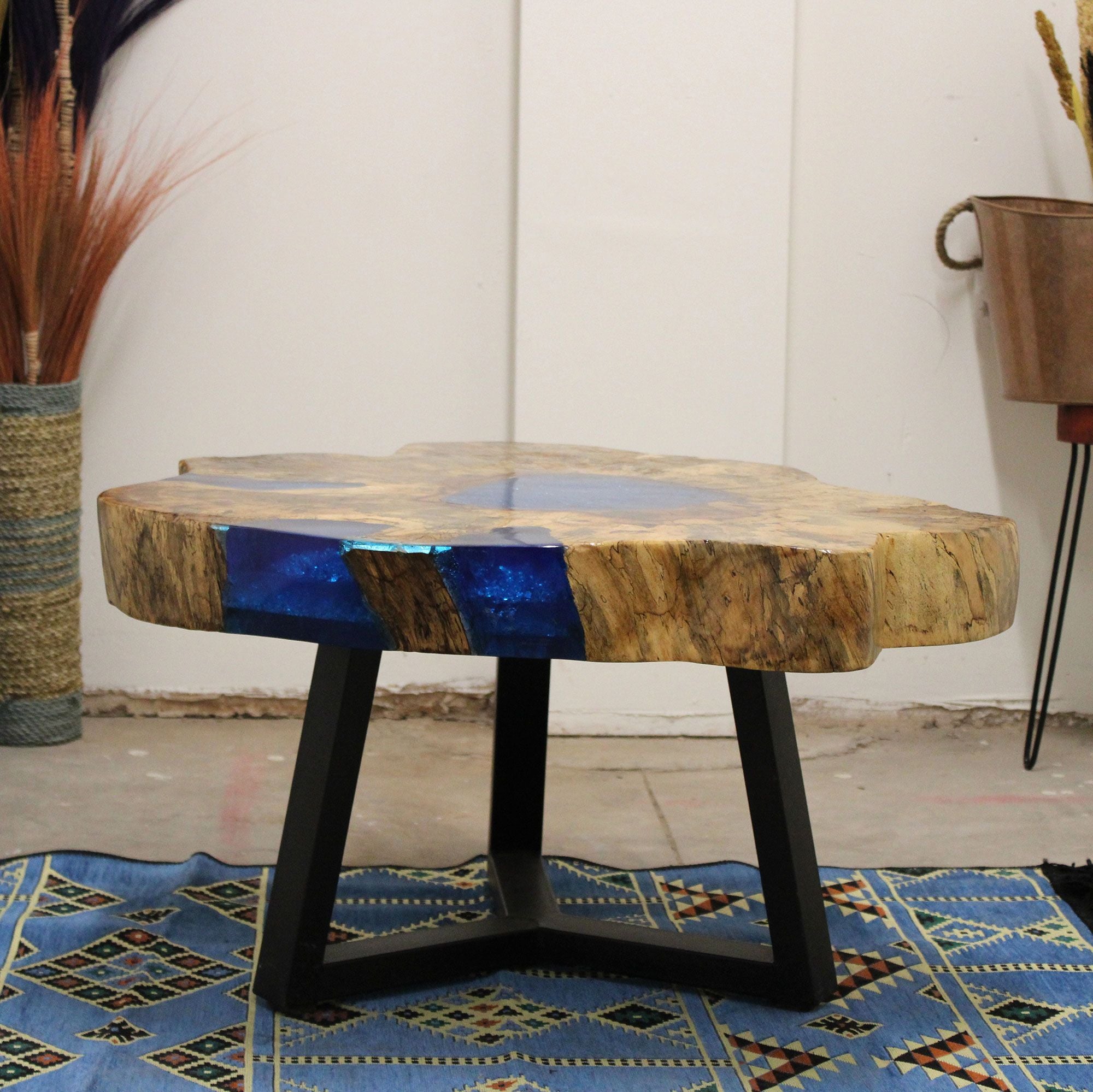 Live-Edge Tamarind Wood & Sky Blue Resin Coffee Table – detail view 8 of tamarind wood coffee table