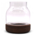 Glass Medium Shaped Terrarium on Dark Tungwood – front product view of glass terrarium