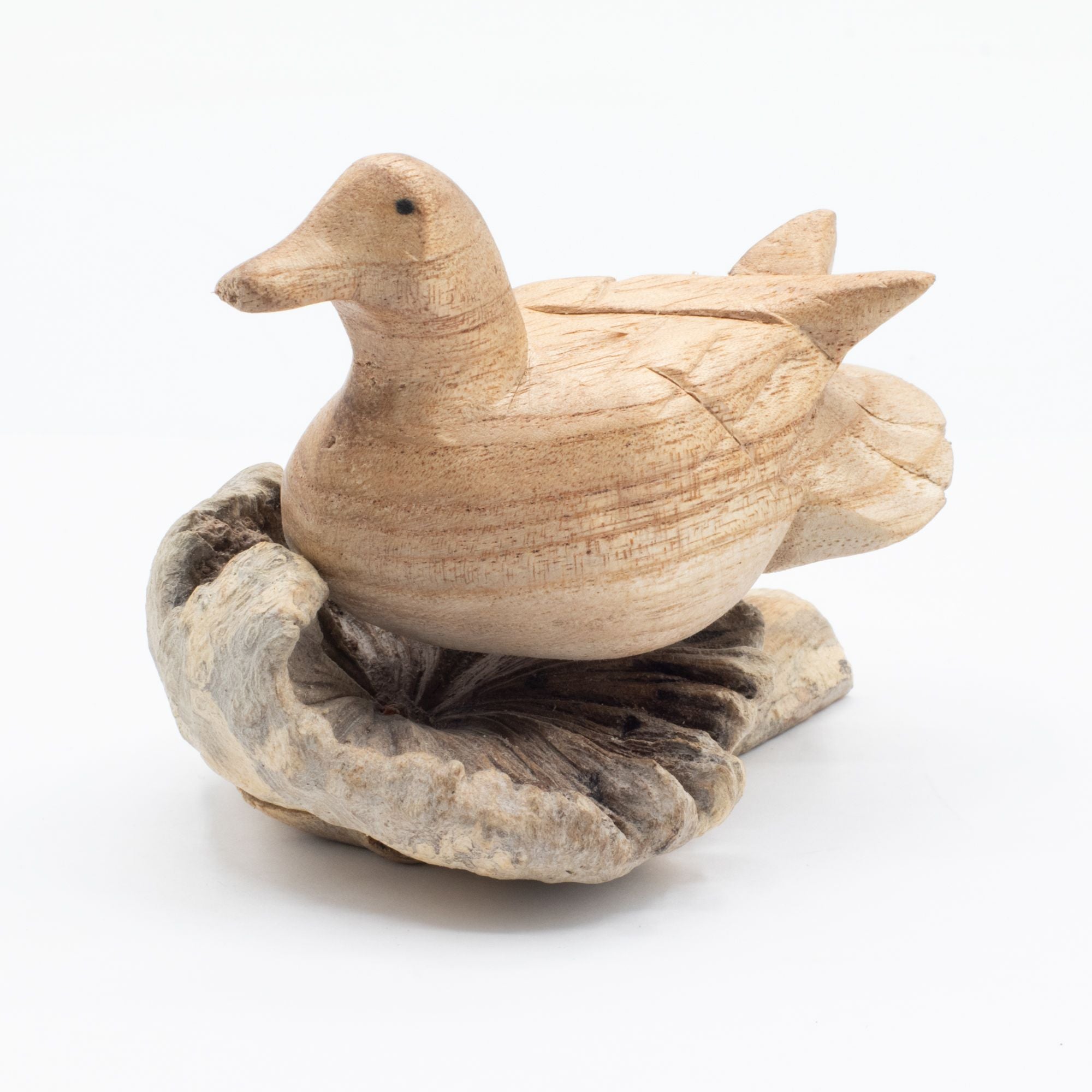 Hand-Carved Parasite Wood Resting Duck Sculpture – detail view 2