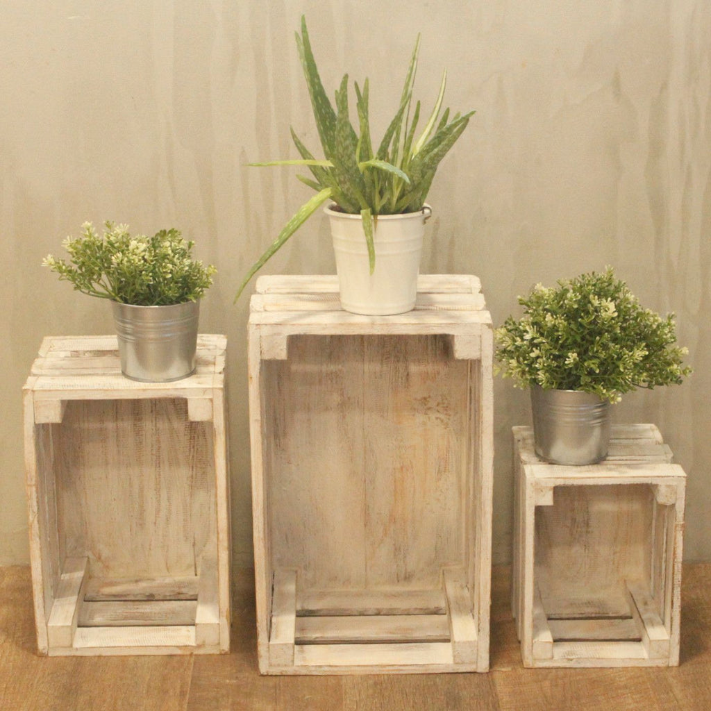 Rustic Wooden Nesting Storage Crates – Whitewashed (Set of 3) – detail view 8 of rustic wooden storage