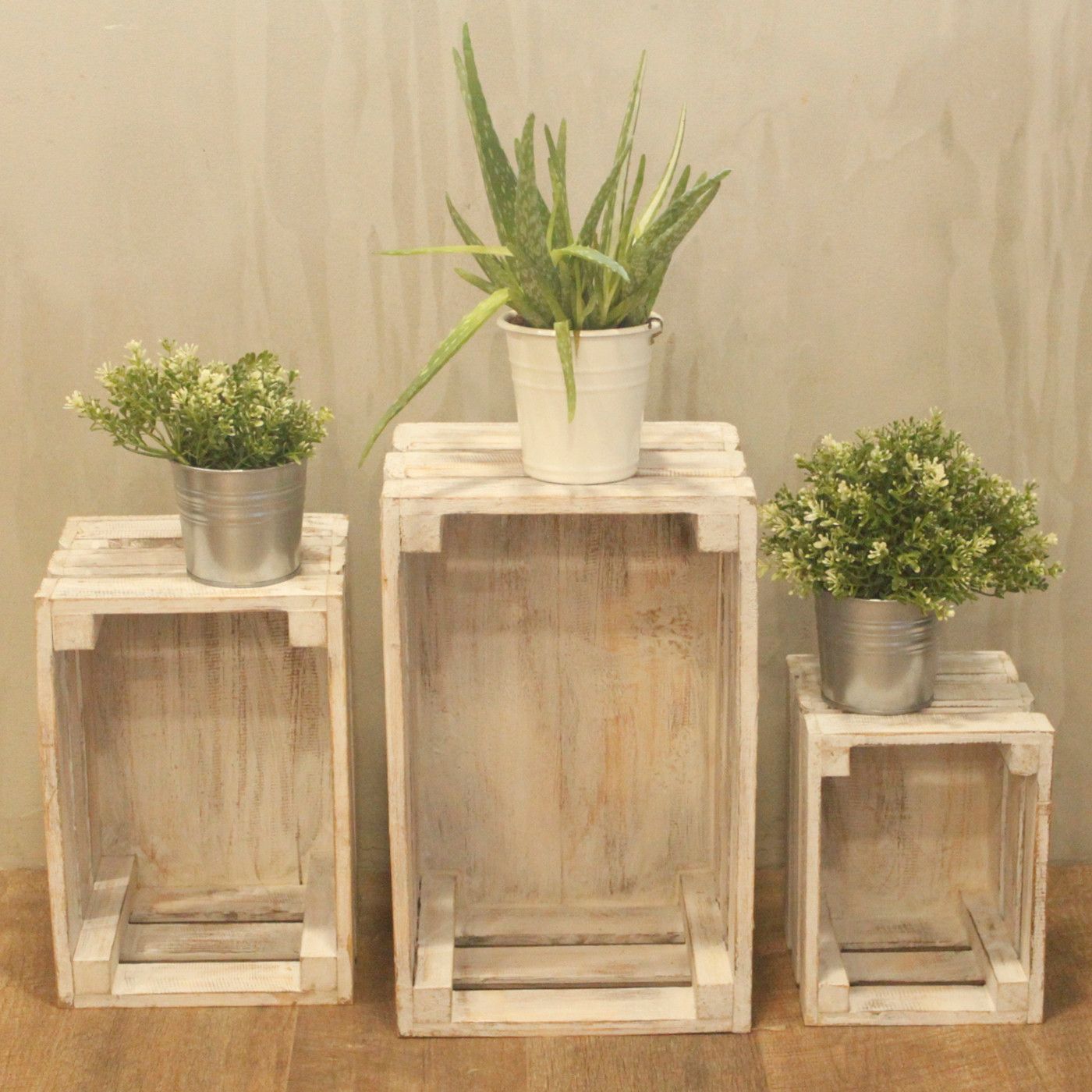 Rustic Wooden Nesting Storage Crates – Whitewashed (Set of 3) – detail view 8 of rustic wooden storage