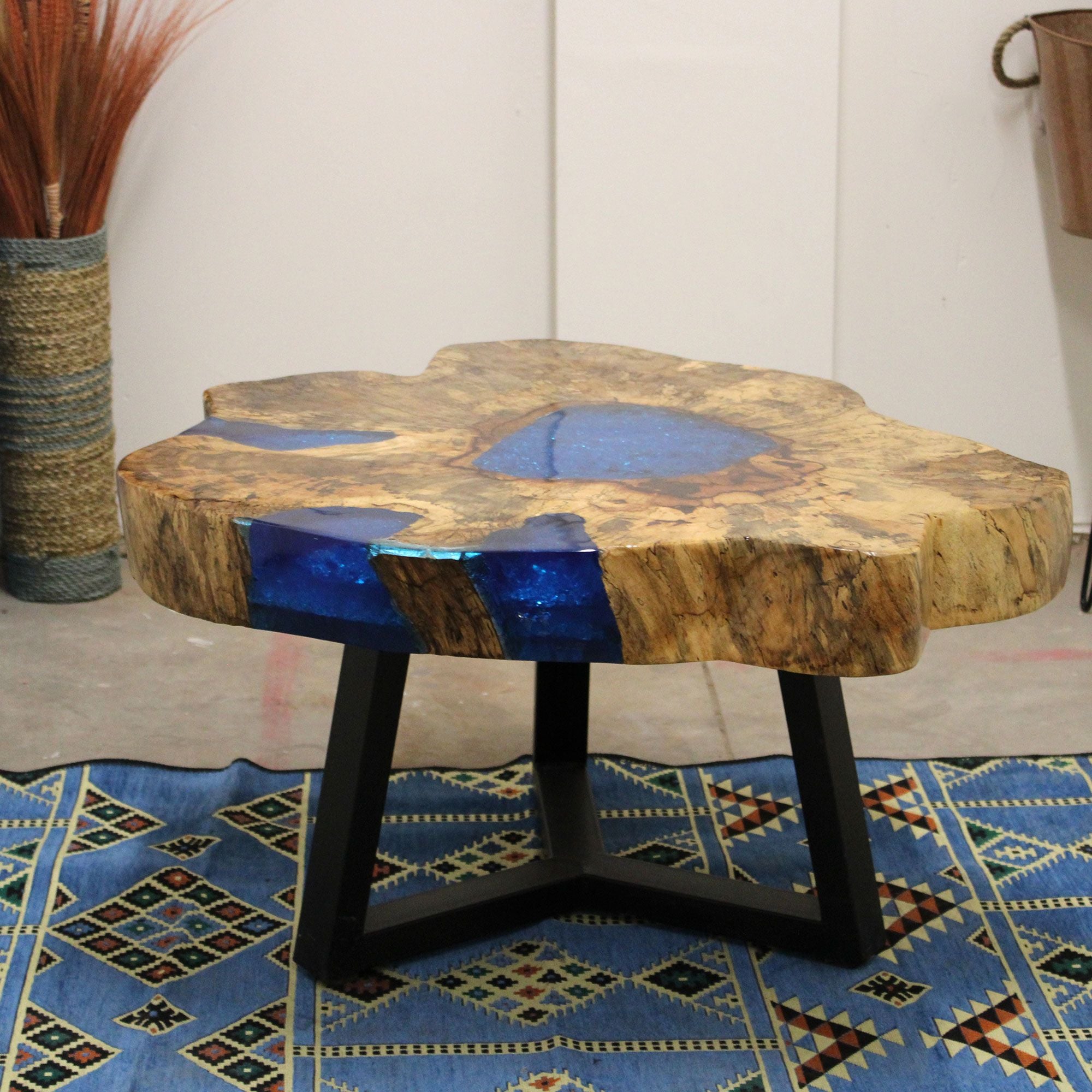 Live-Edge Tamarind Wood & Sky Blue Resin Coffee Table – detail view 13 of tamarind wood coffee table